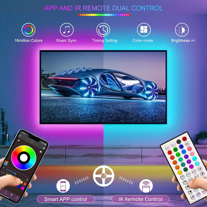 Premium 5M RGB LED Strip Lights – Music Sync, App & Remote Control, USB Powered