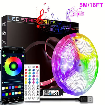 Premium 5M RGB LED Strip Lights – Music Sync, App & Remote Control, USB Powered