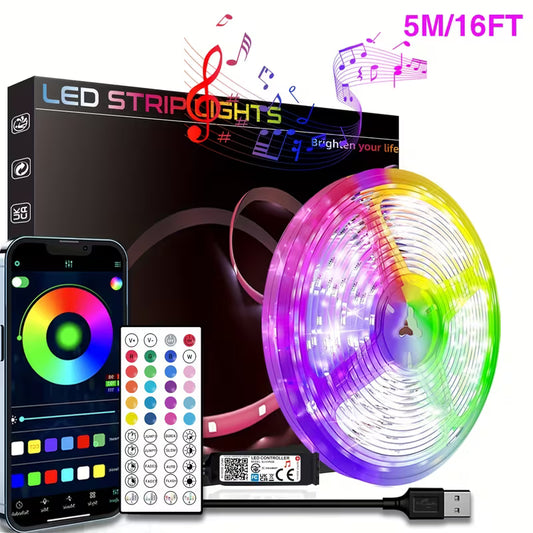 Premium 5M RGB LED Strip Lights – Music Sync, App & Remote Control, USB Powered