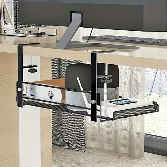 Under-Desk Clamp-On Mesh Storage Shelf
