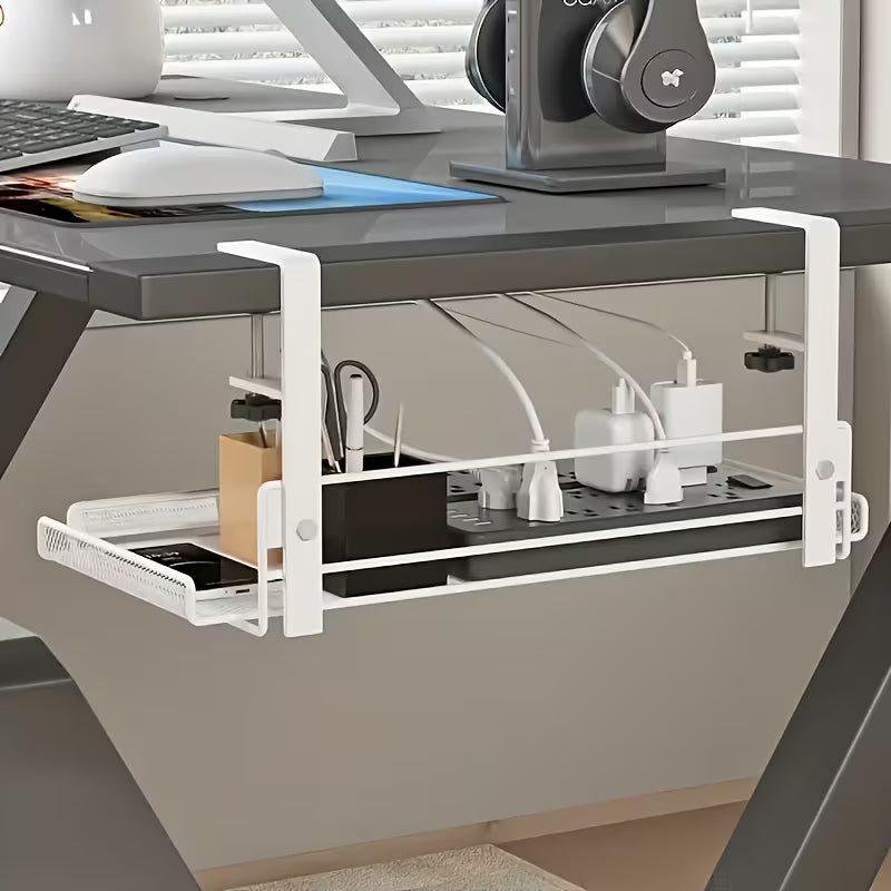 Under-Desk Clamp-On Mesh Storage Shelf